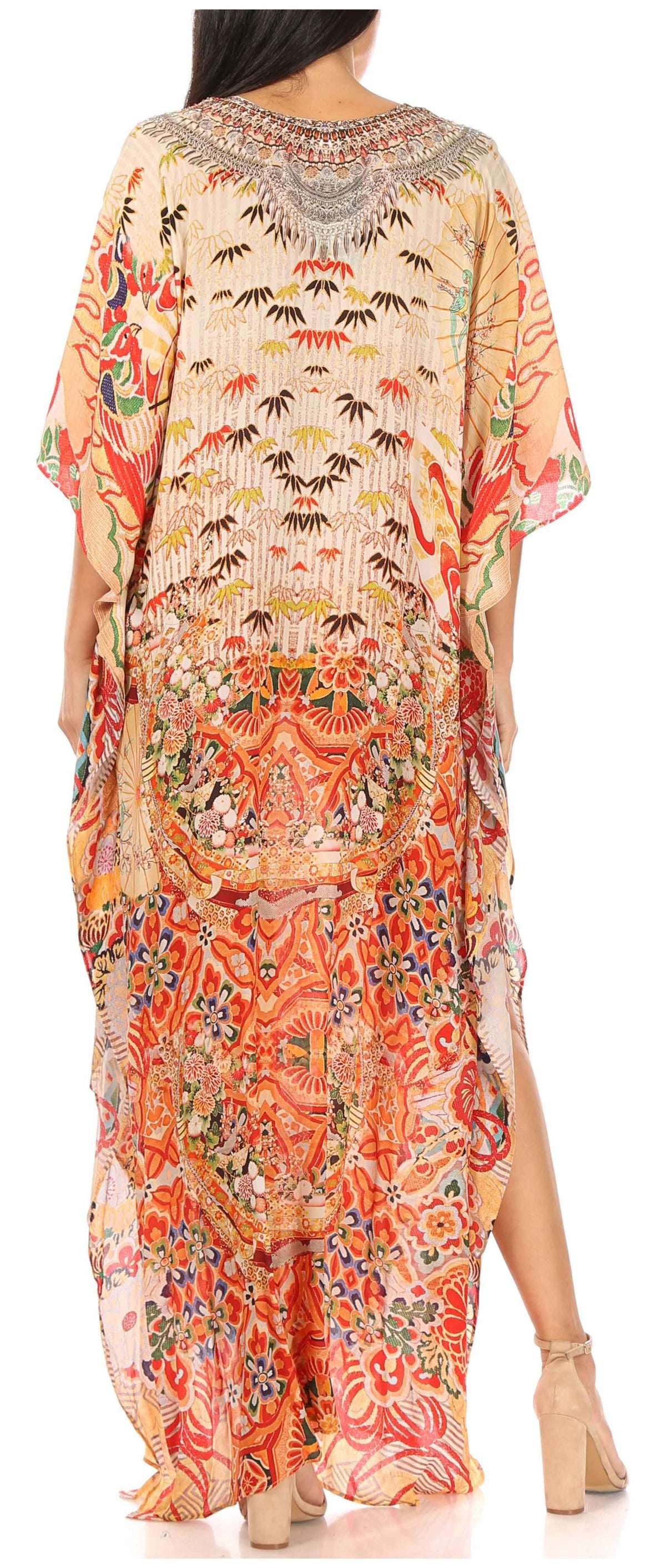 Rhinestone V-Neck Caftan Cover-Up