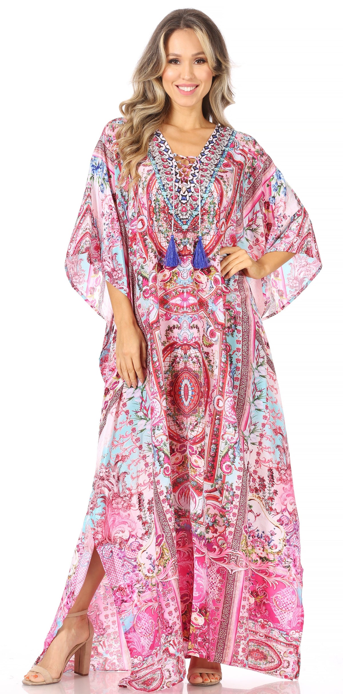 Rhinestone V-Neck Caftan Cover-Up