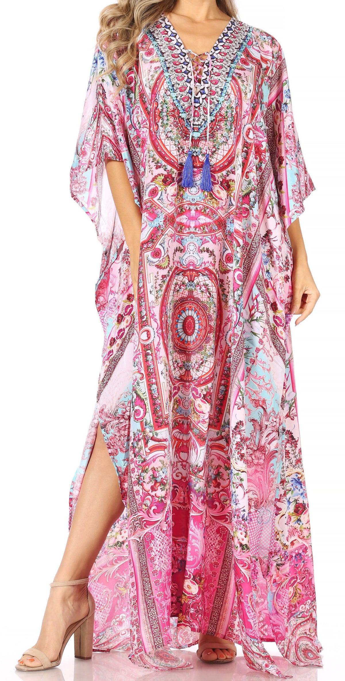 Rhinestone V-Neck Caftan Cover-Up