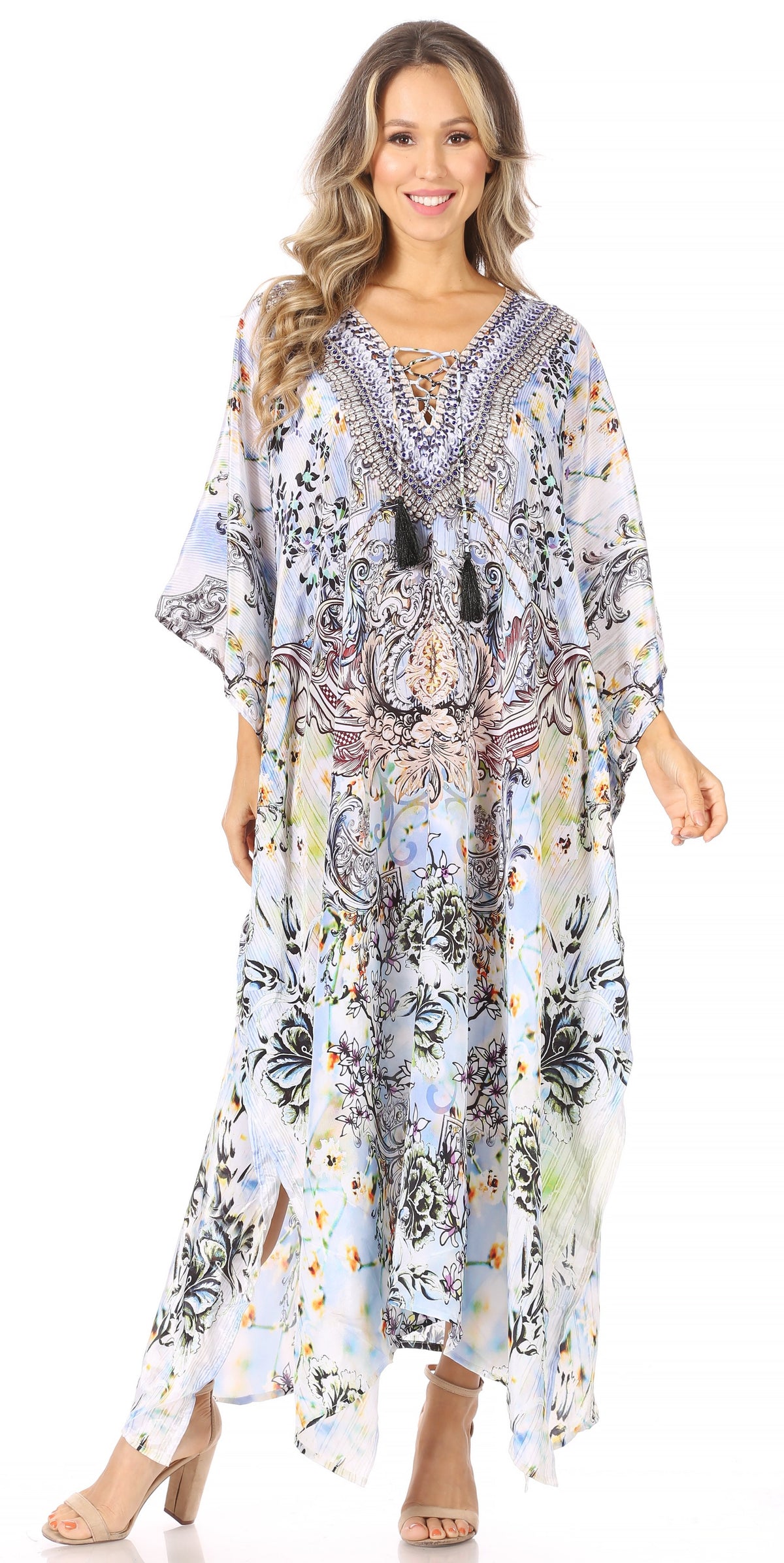 Rhinestone V-Neck Caftan Cover-Up