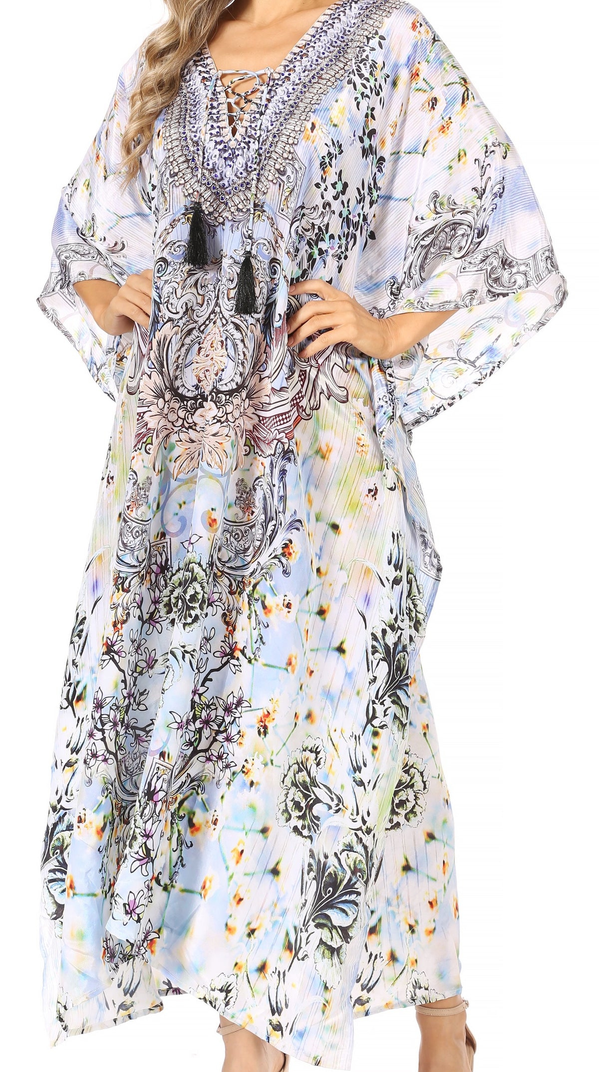 Rhinestone V-Neck Caftan Cover-Up