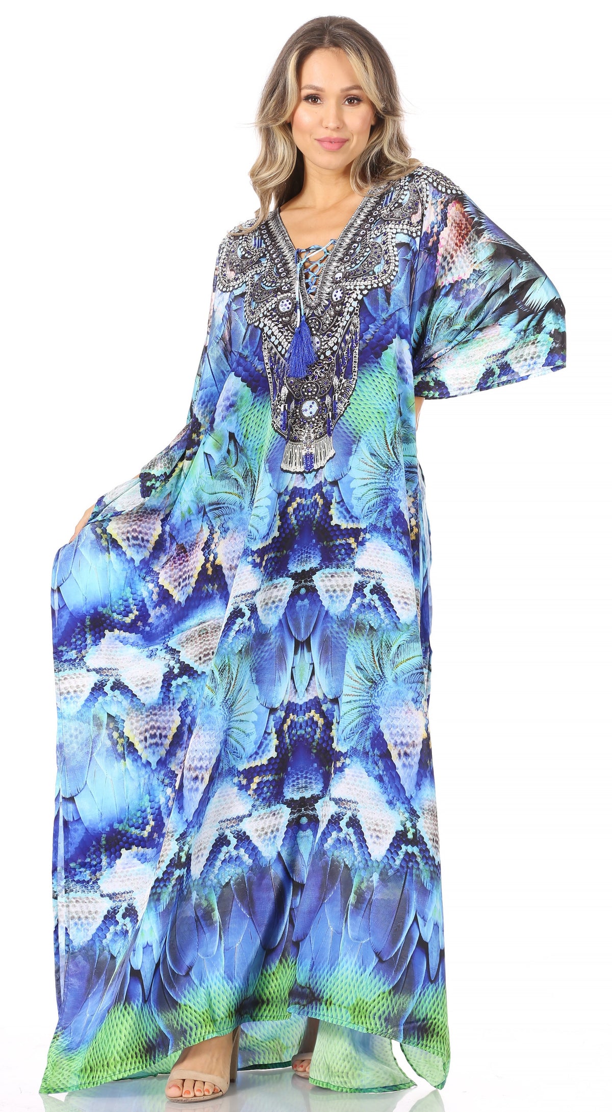 Rhinestone V-Neck Caftan Cover-Up