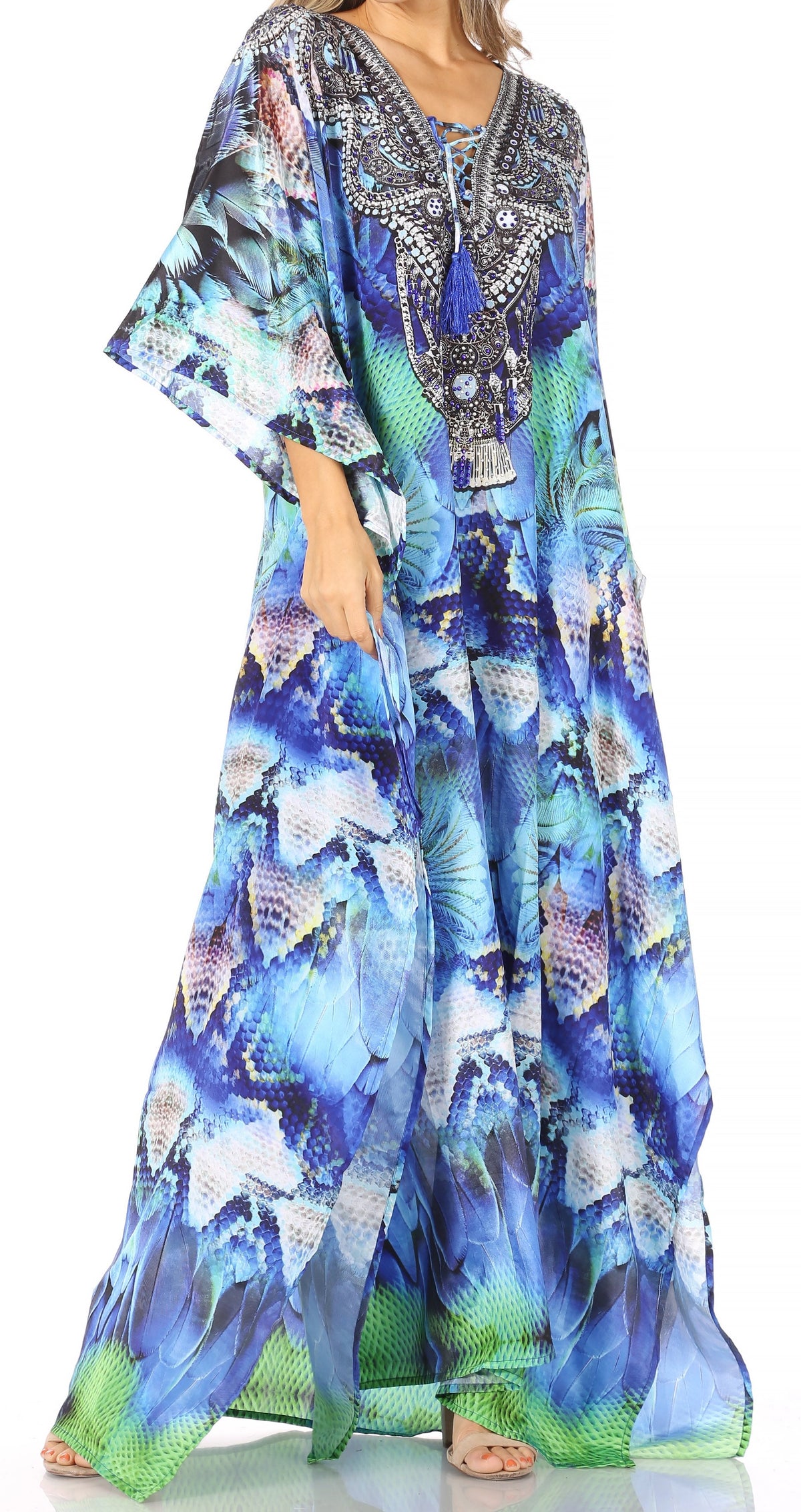 Rhinestone V-Neck Caftan Cover-Up