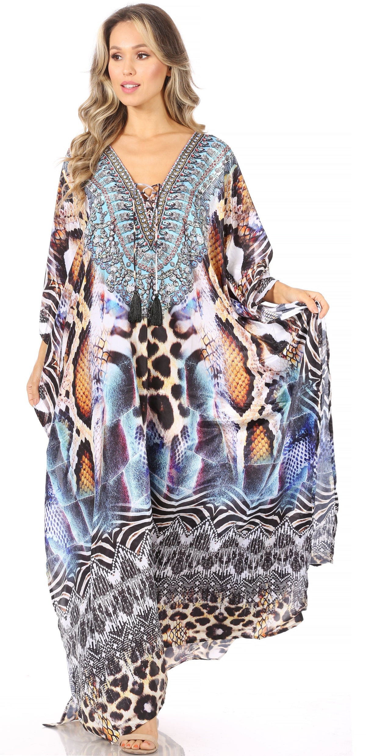 Rhinestone V-Neck Caftan Cover-Up