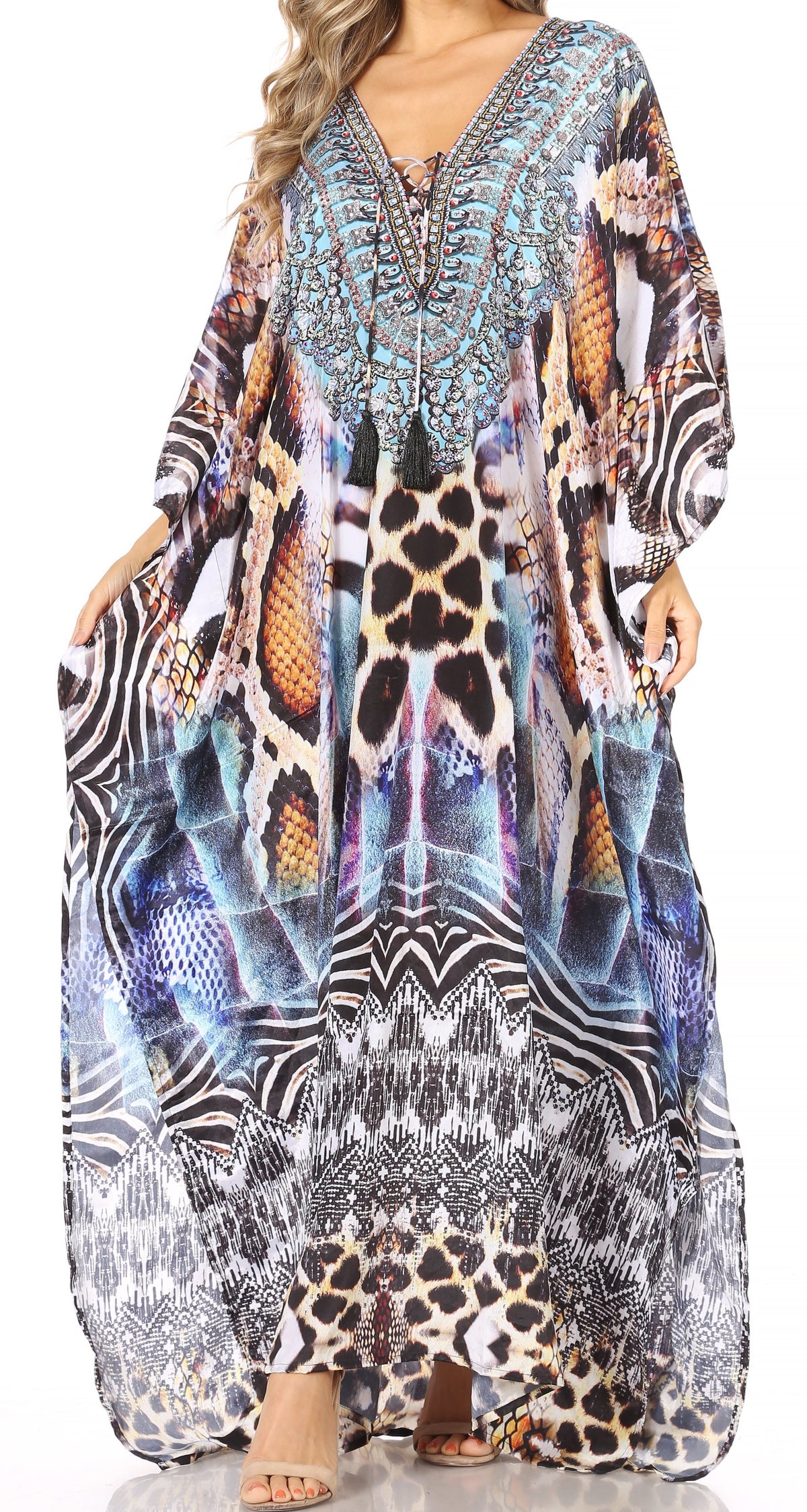 Rhinestone V-Neck Caftan Cover-Up