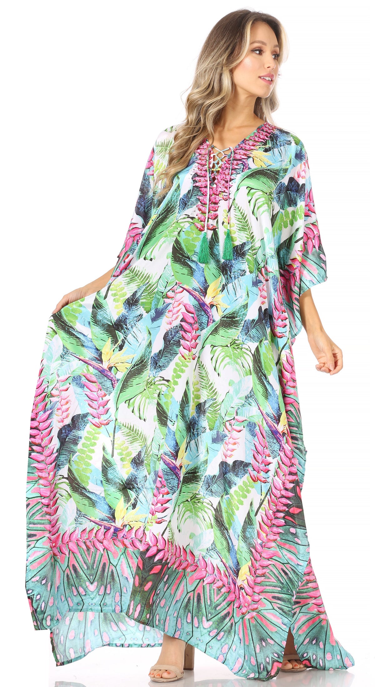 Rhinestone V-Neck Caftan Cover-Up