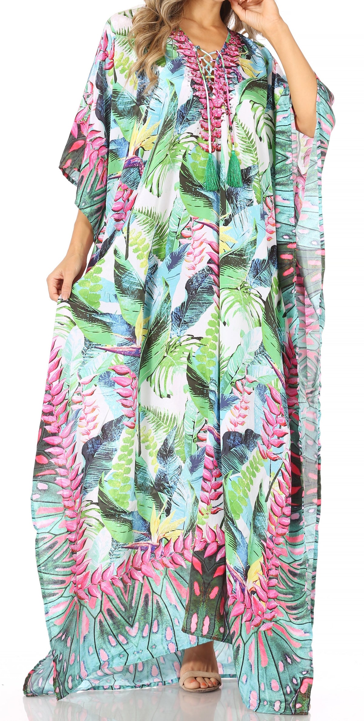 Rhinestone V-Neck Caftan Cover-Up