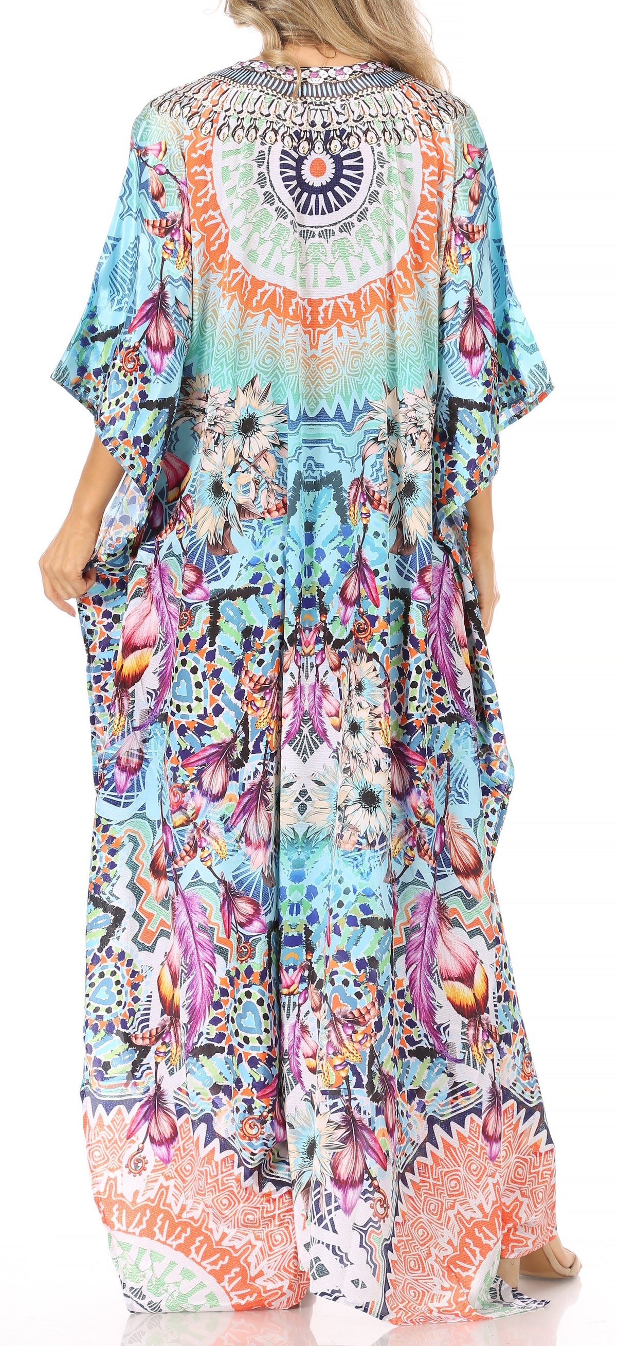 Rhinestone V-Neck Caftan Cover-Up