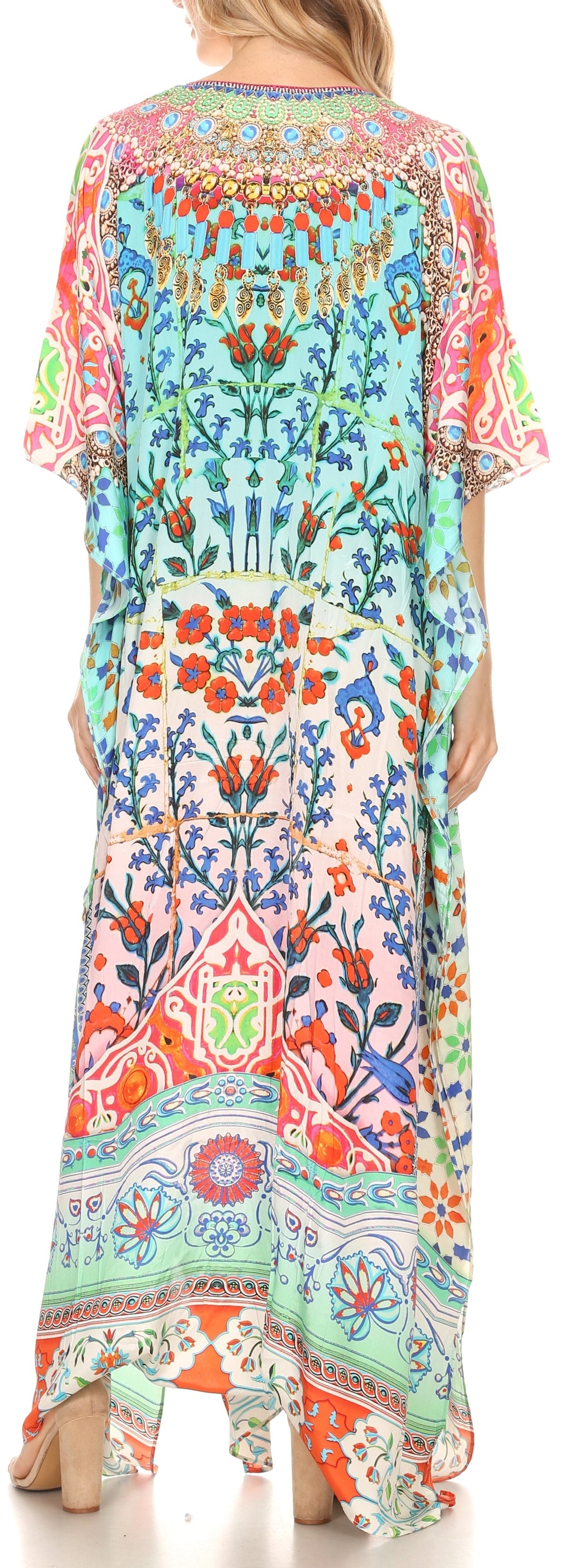 Rhinestone V-Neck Caftan Cover-Up