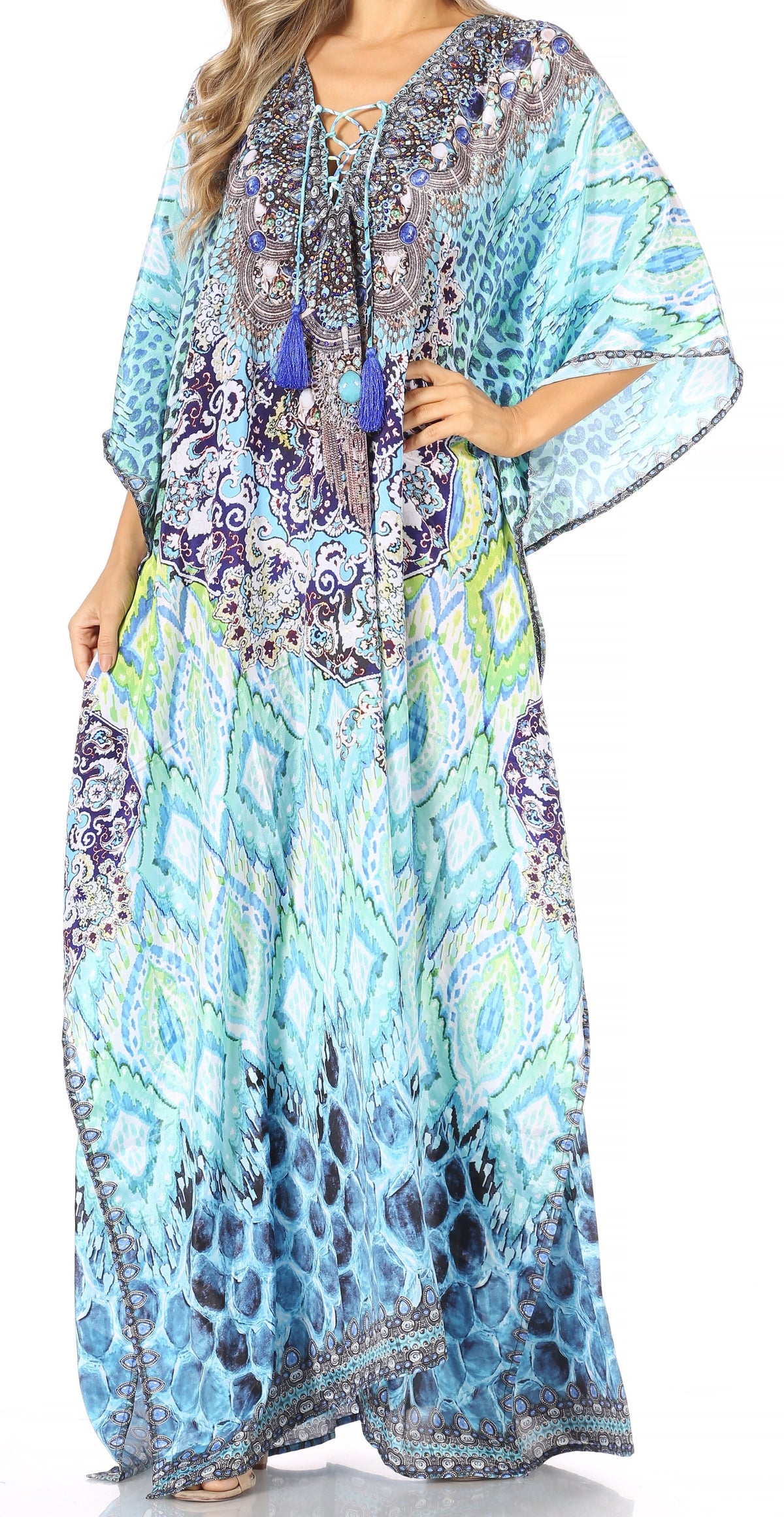 Rhinestone V-Neck Caftan Cover-Up