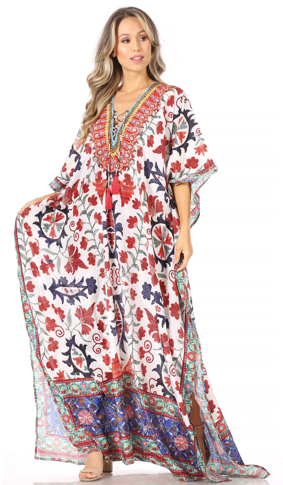 Rhinestone V-Neck Caftan Cover-Up