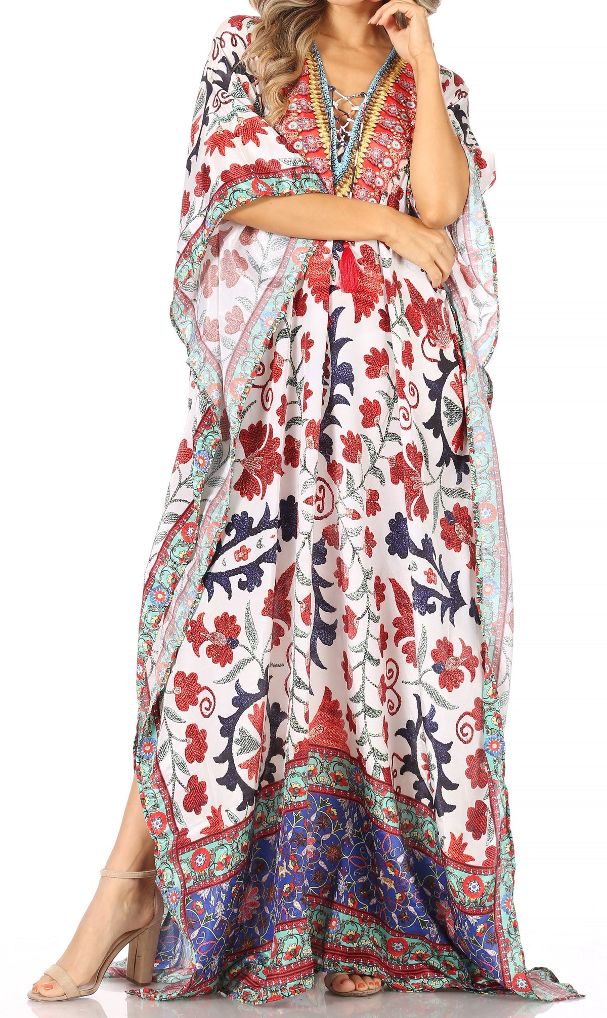 Rhinestone V-Neck Caftan Cover-Up