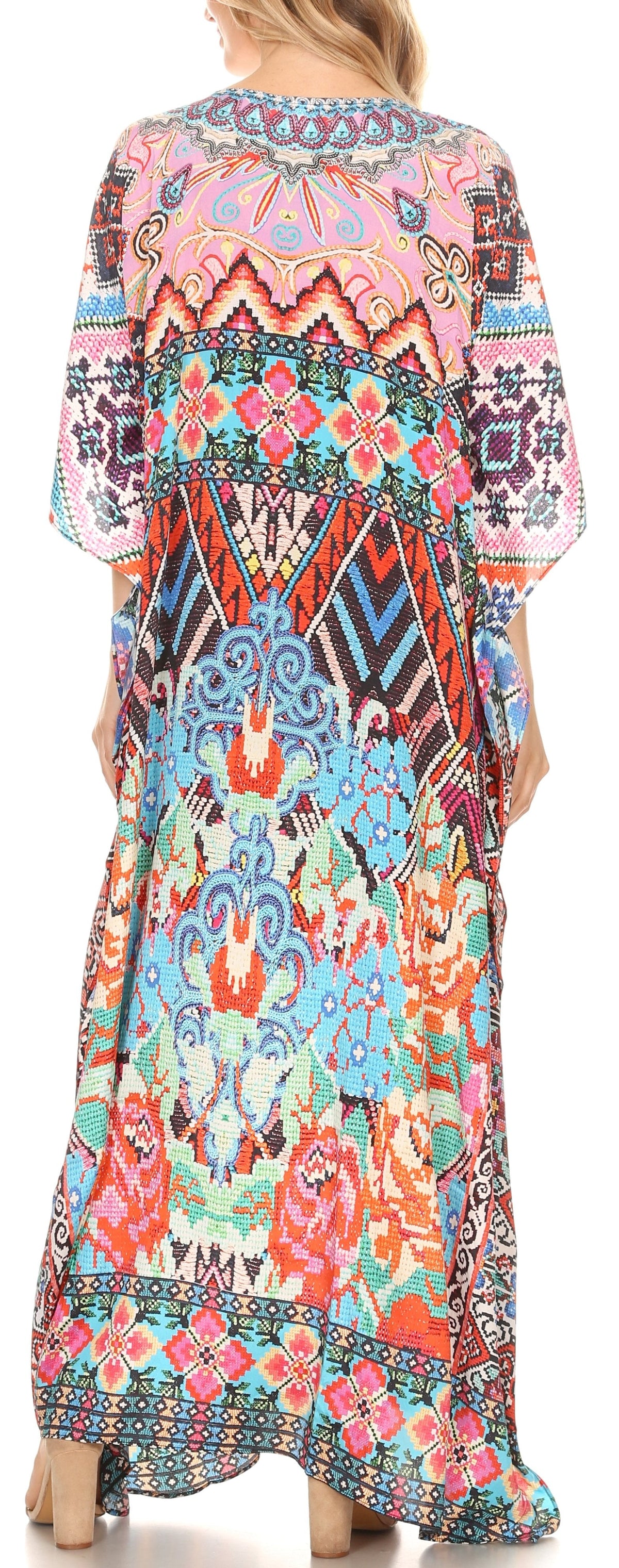 Rhinestone V-Neck Caftan Cover-Up