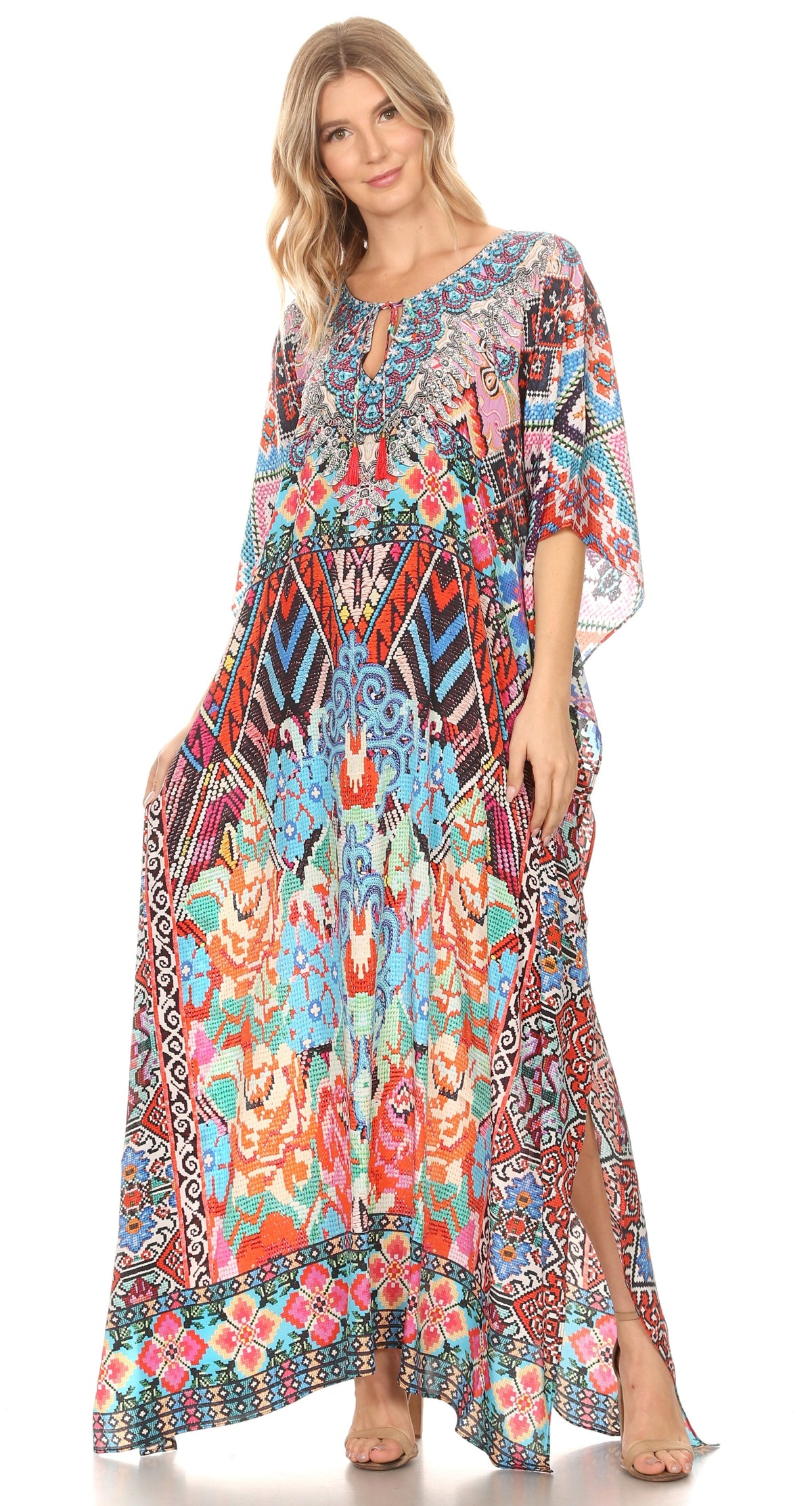 Rhinestone V-Neck Caftan Cover-Up