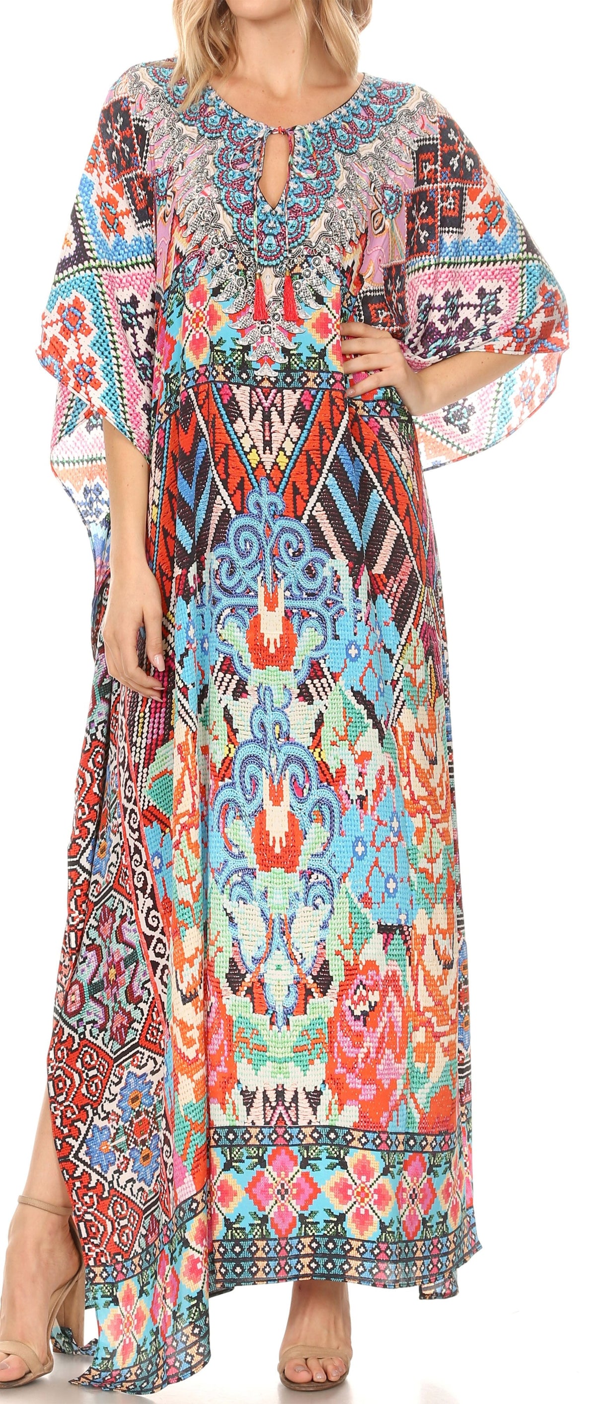 Rhinestone V-Neck Caftan Cover-Up