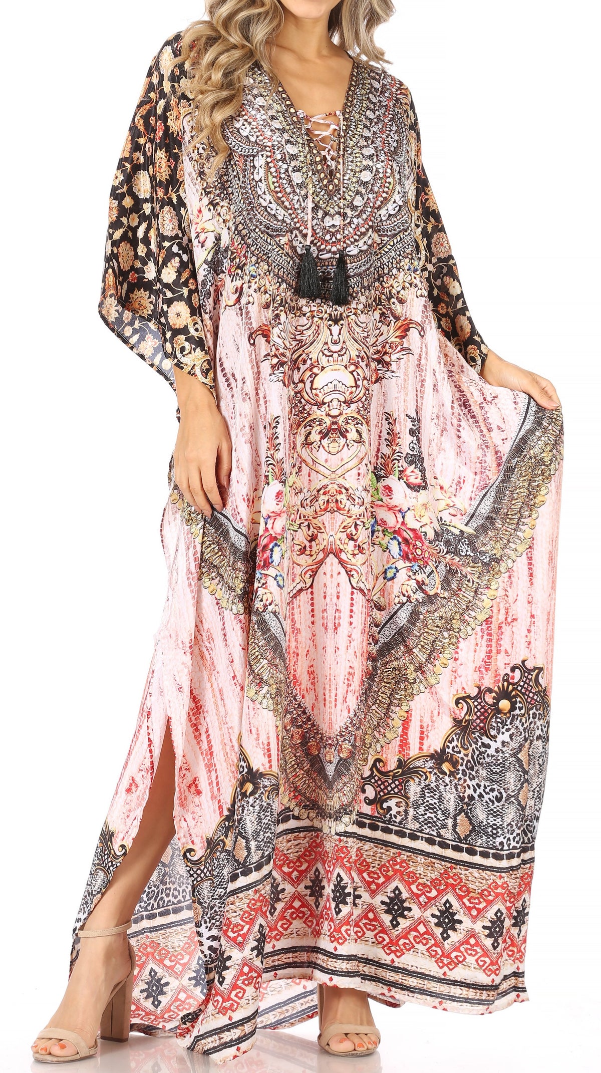 Rhinestone V-Neck Caftan Cover-Up