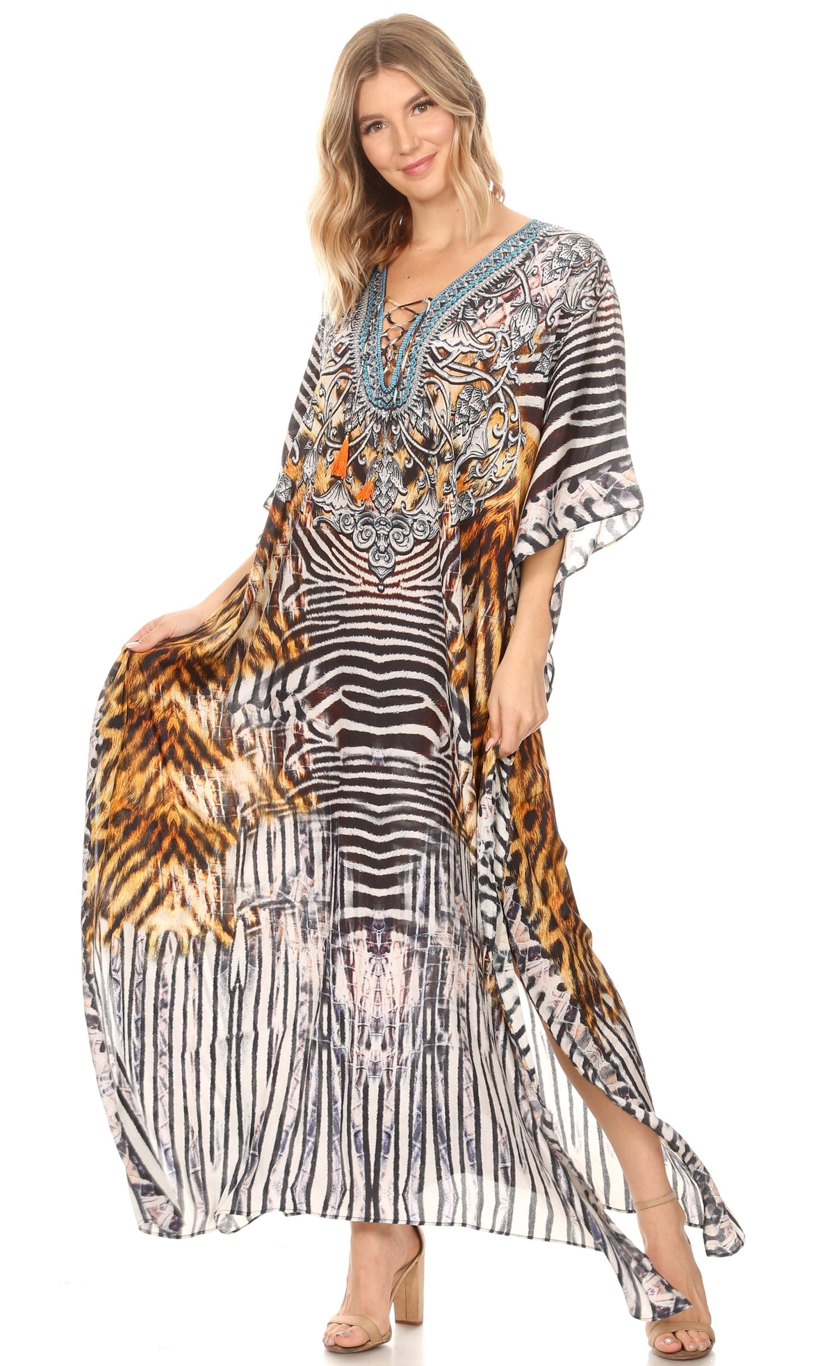 Rhinestone V-Neck Caftan Cover-Up
