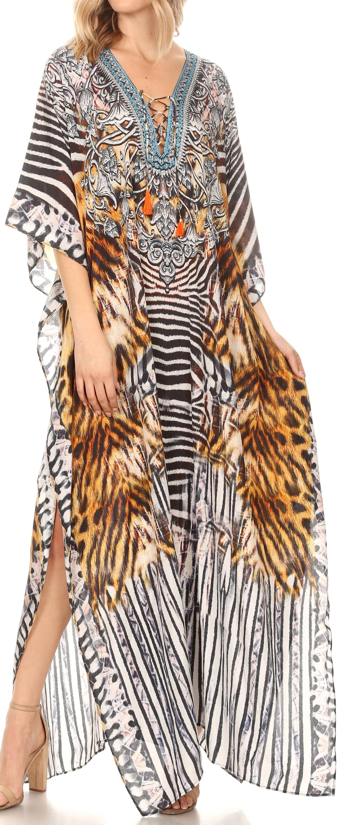 Rhinestone V-Neck Caftan Cover-Up