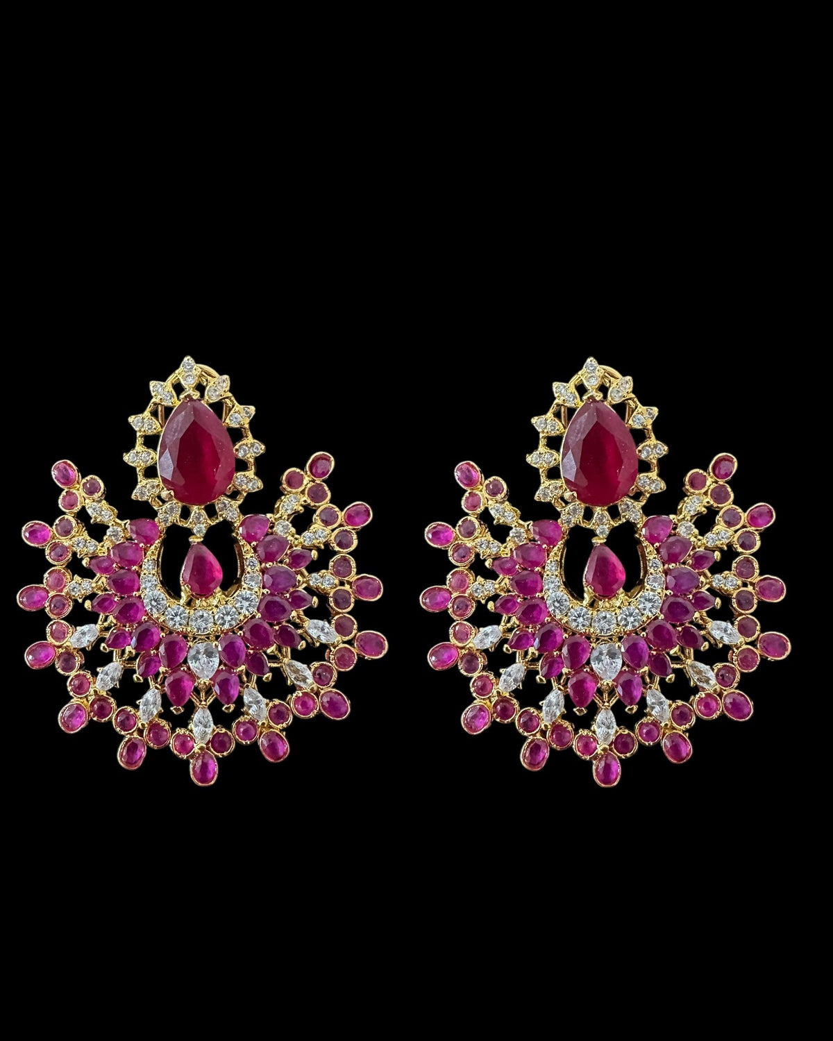 Subhana Gold-Plated Chandbali Earrings and Tika Set – Ruby