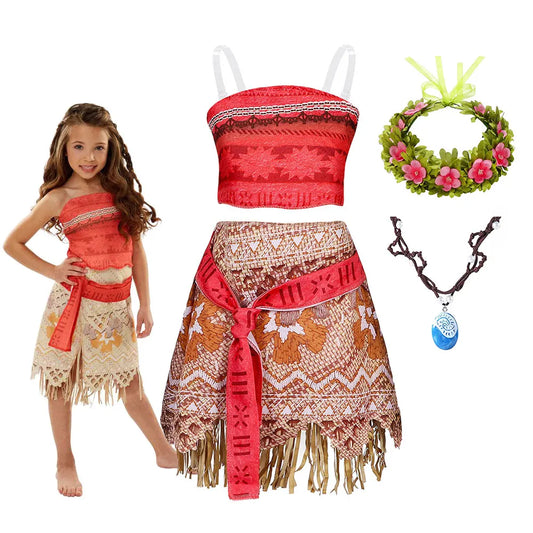 Ocean Adventure Cartoon Role Play Costume Moana Two Pieces Dress up (Halloween)