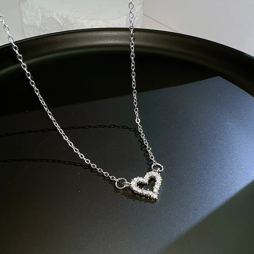 17KM Fashion Butterfly Heart Zircon Necklace for Women Girls Silver