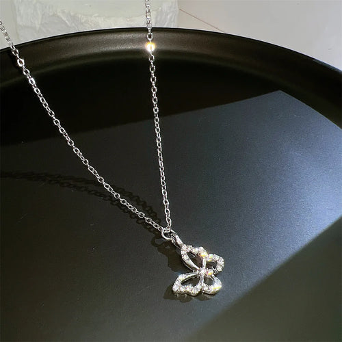 17KM Fashion Butterfly Heart Zircon Necklace for Women Girls Silver