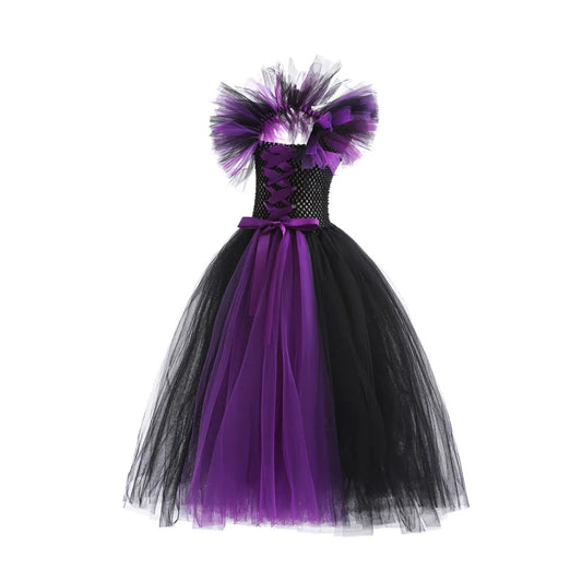 Maleficent Neck Dress Girls Halloween Theme Cosplay Costume