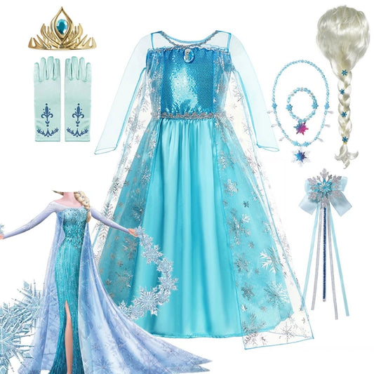 Girls Snow Queen Elsa Kids Costumes for Girl 2025 Carnival Party Prom Halloween