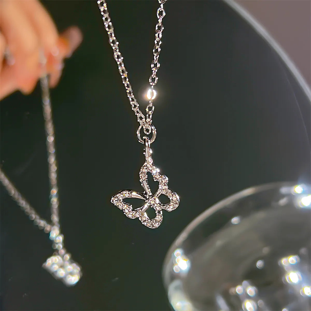 17KM Fashion Butterfly Heart Zircon Necklace for Women Girls Silver