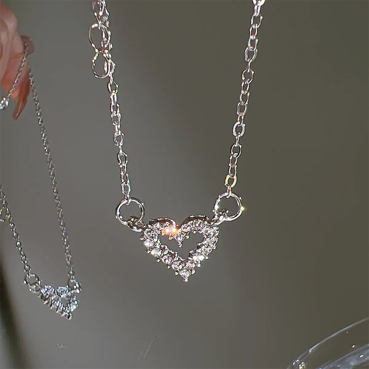 17KM Fashion Butterfly Heart Zircon Necklace for Women Girls Silver