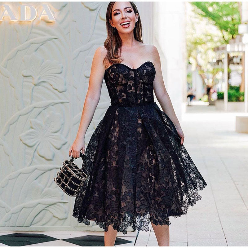 Sexy Strapless Printed Lace Party Dress