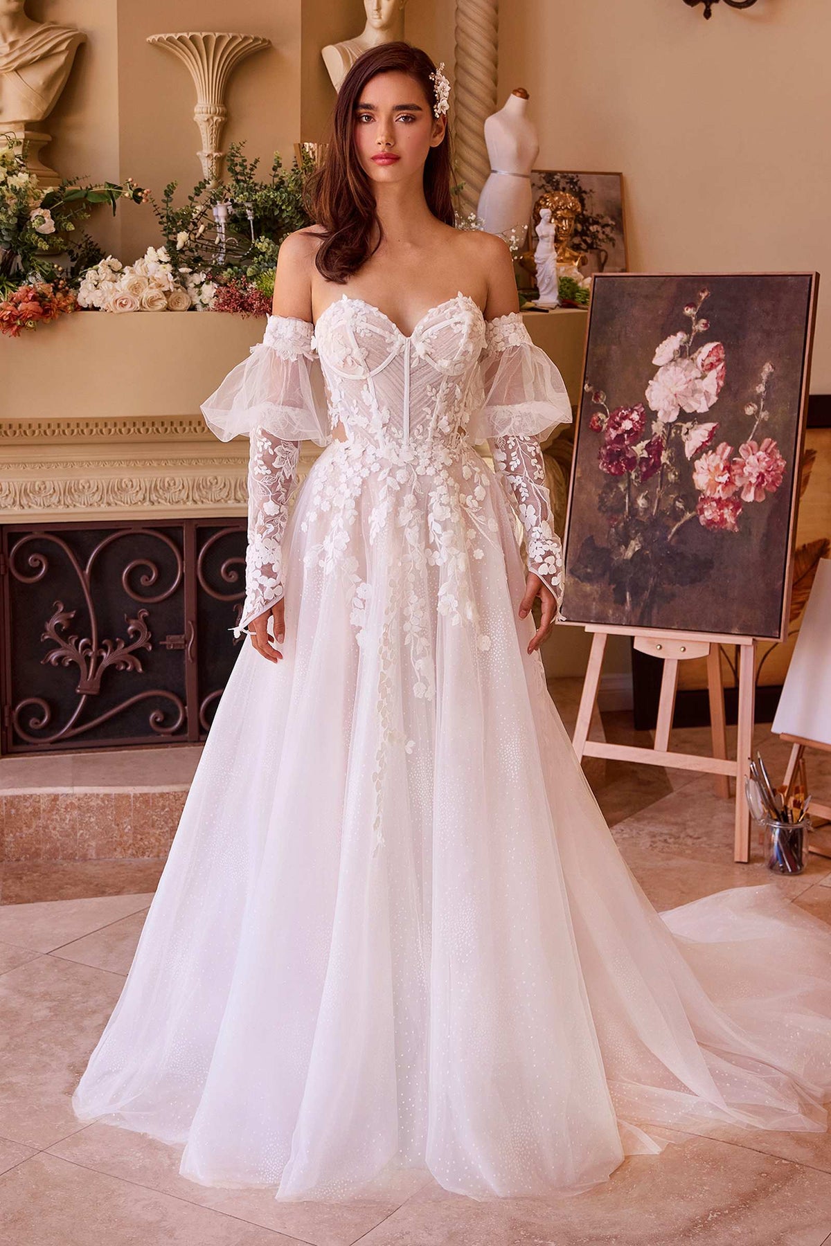 Andrea & Leo Gown Floral Appliqued Strapless Wedding Ball Gown — photo 1