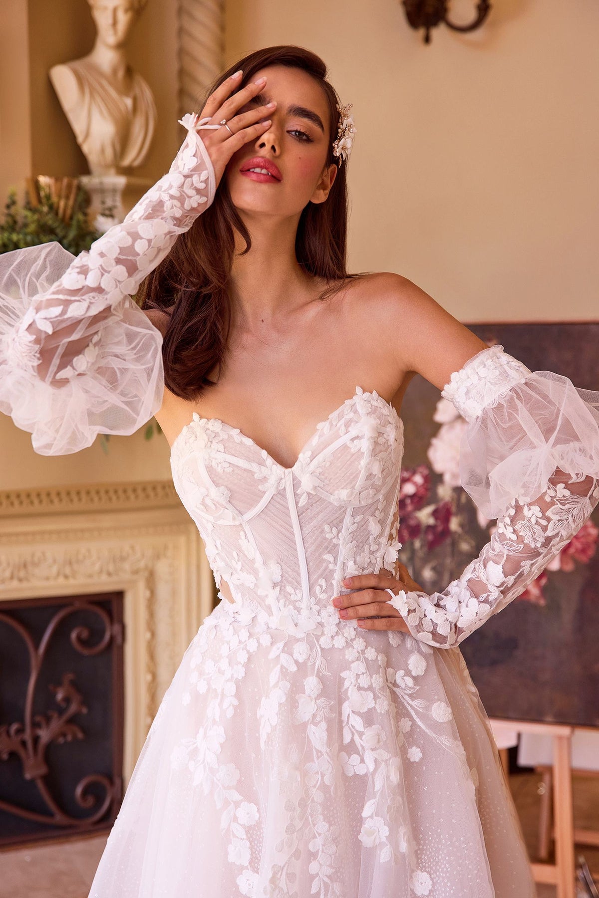Andrea & Leo Gown Floral Appliqued Strapless Wedding Ball Gown — photo 3