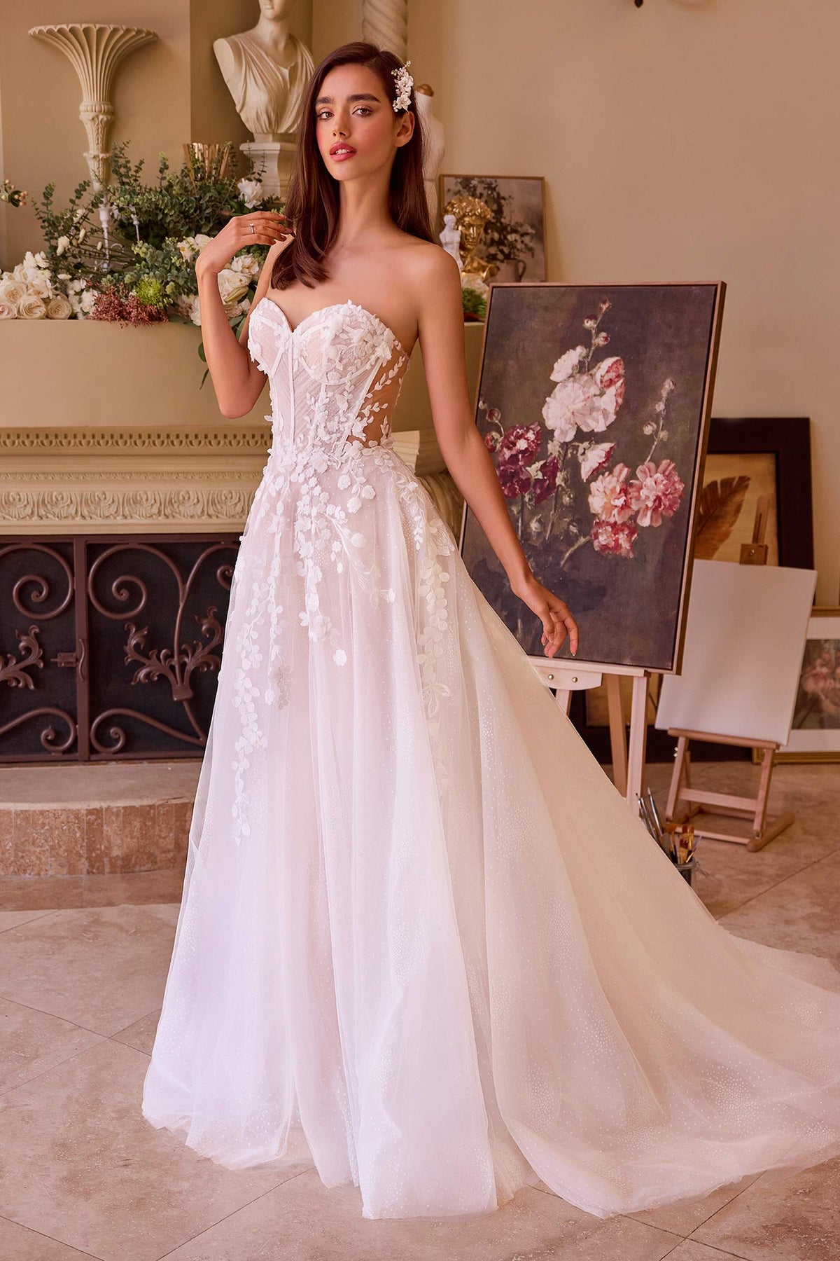 Andrea & Leo Gown Floral Appliqued Strapless Wedding Ball Gown — photo 2