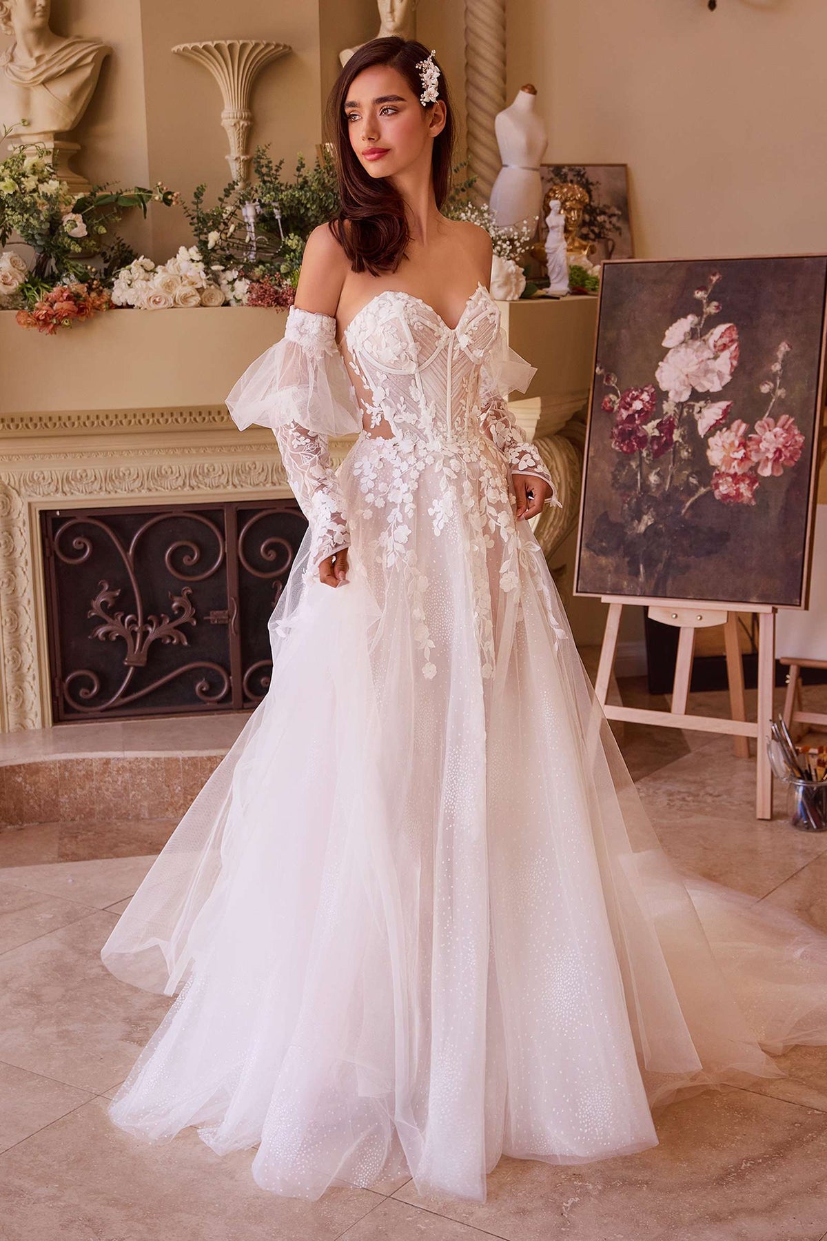 Andrea & Leo Gown Floral Appliqued Strapless Wedding Ball Gown — photo 5