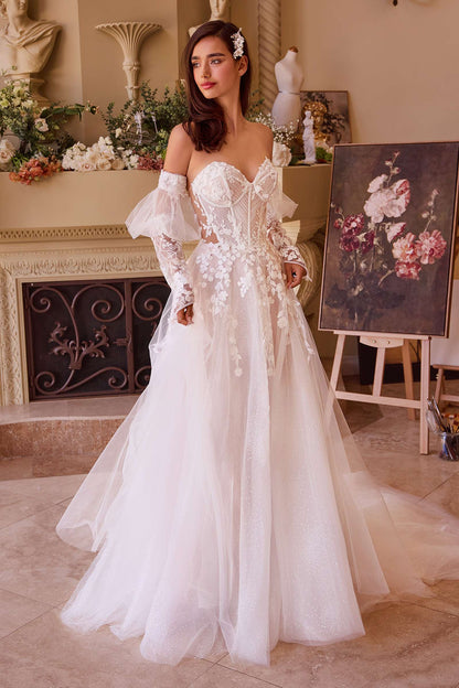 Andrea & Leo Gown Floral Appliqued Strapless Wedding Ball Gown — photo 5