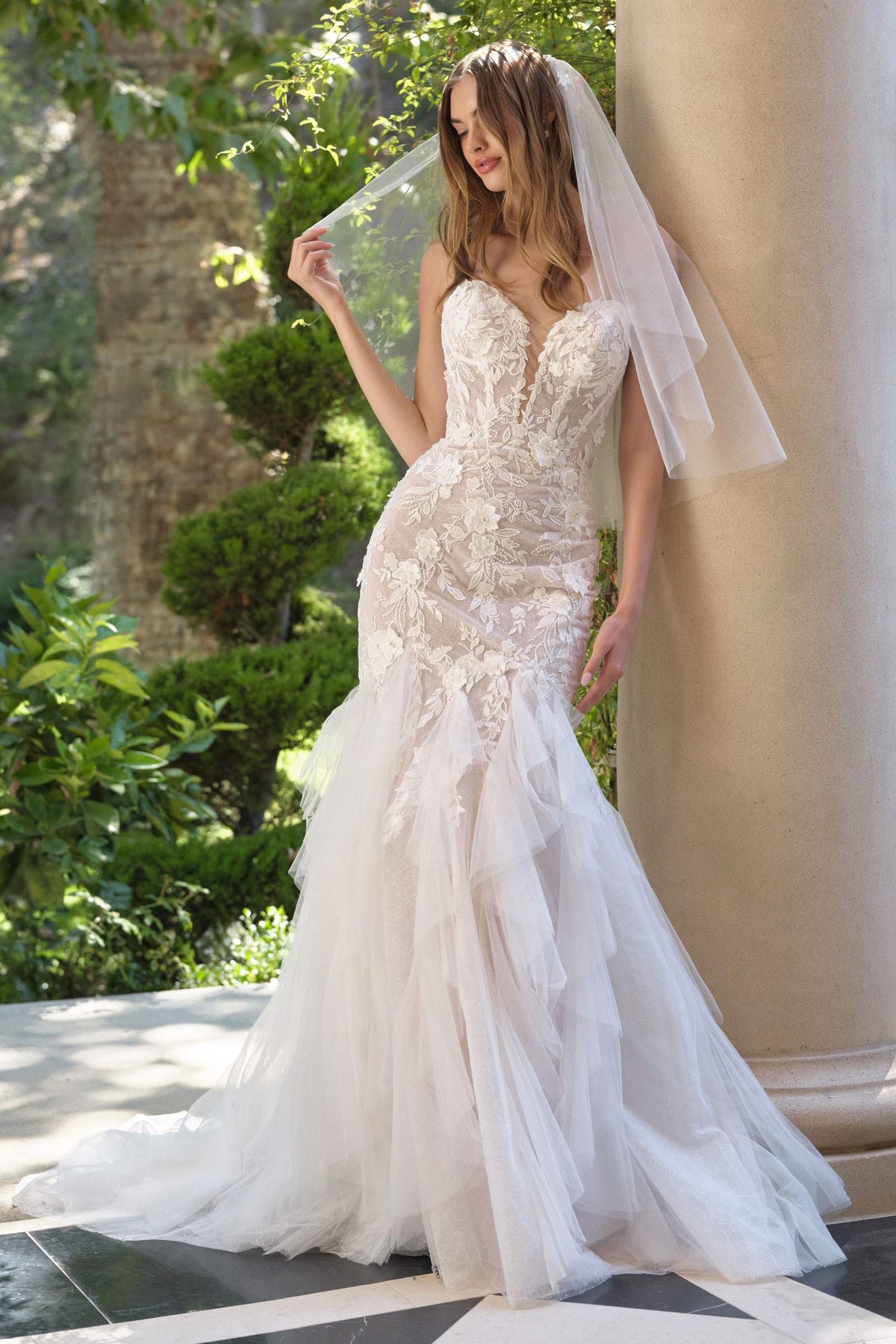 Andrea & Leo Fit and Flare Strapless Wedding Gown Includes Veil — photo 1