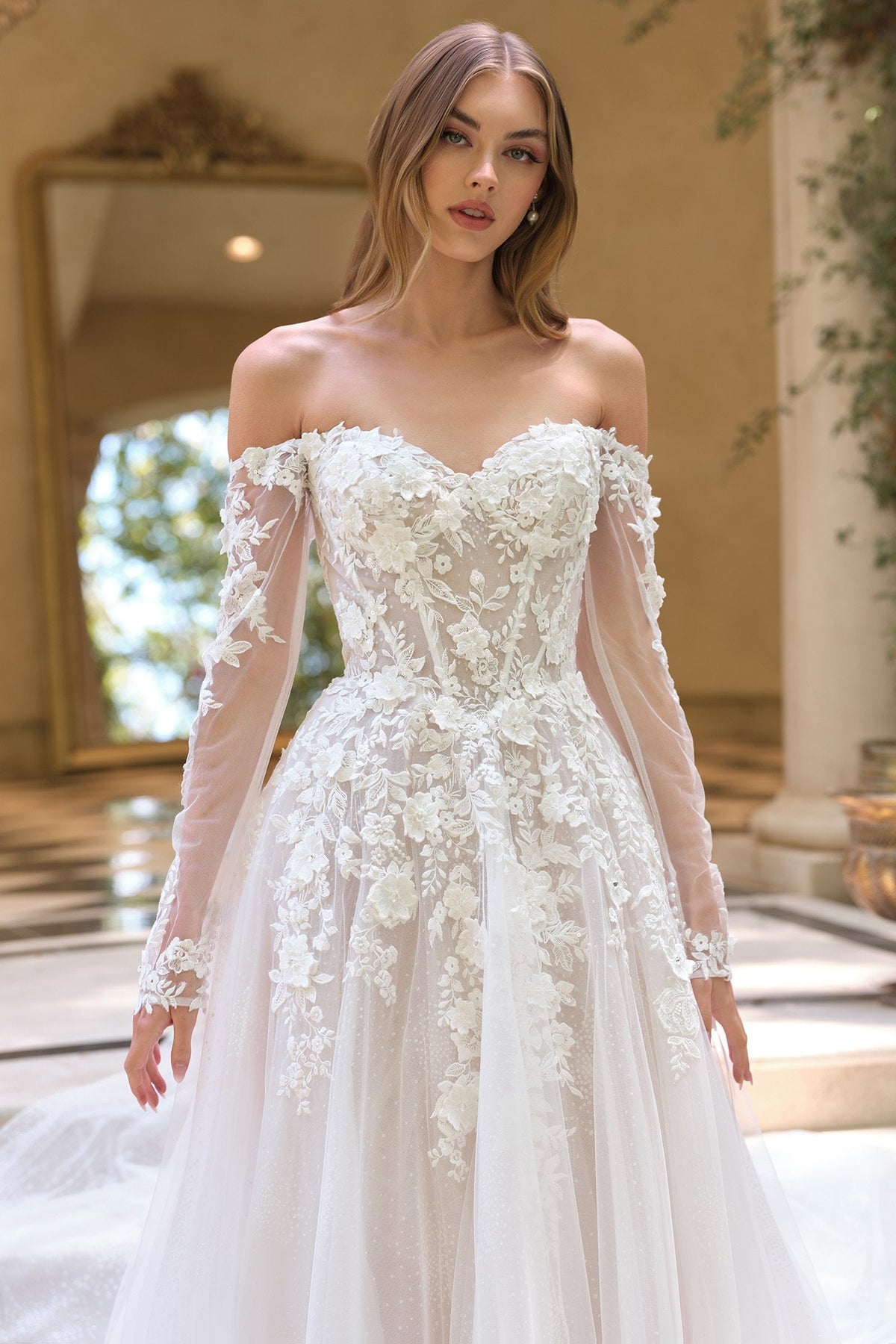 Andrea & Leo Off the Shoulder Sheer Illusion Sleeves Wedding Ball Gown — photo 5