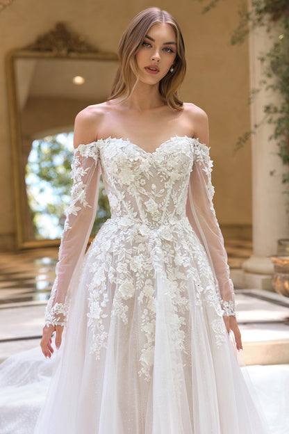 Andrea & Leo Off the Shoulder Sheer Illusion Sleeves Wedding Ball Gown — photo 5
