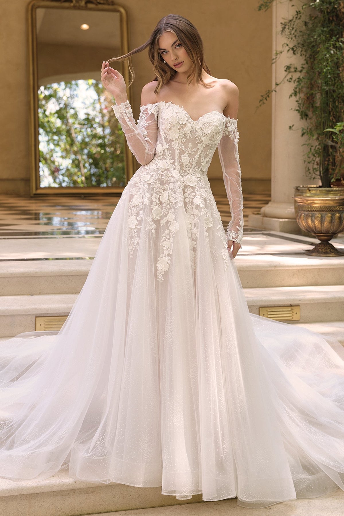 Andrea & Leo Off the Shoulder Sheer Illusion Sleeves Wedding Ball Gown — photo 6