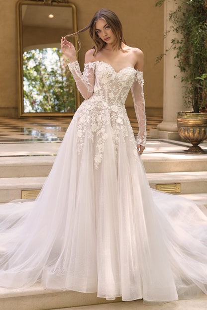 Andrea & Leo Off the Shoulder Sheer Illusion Sleeves Wedding Ball Gown — photo 6