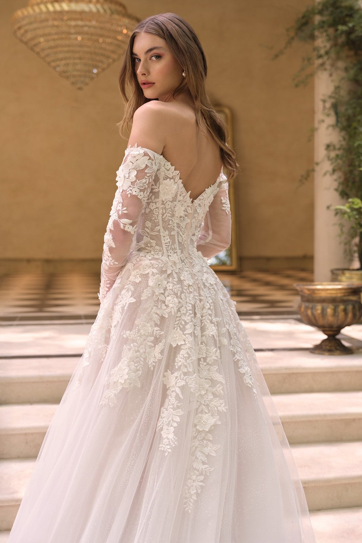 Andrea & Leo Off the Shoulder Sheer Illusion Sleeves Wedding Ball Gown — photo 4