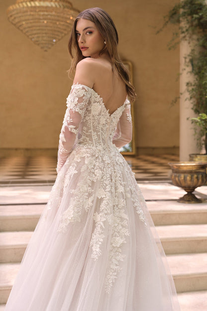 Andrea & Leo Off the Shoulder Sheer Illusion Sleeves Wedding Ball Gown — photo 4