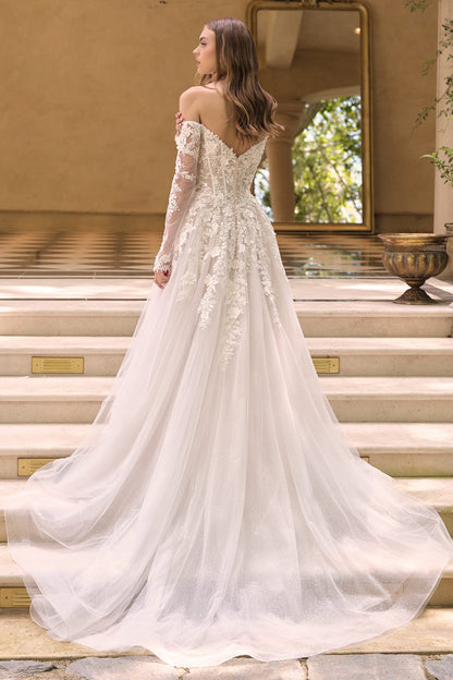 Andrea & Leo Off the Shoulder Sheer Illusion Sleeves Wedding Ball Gown — photo 2
