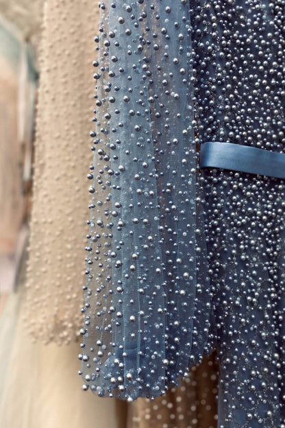 Andrea & Leo Pearl Beaded Long Sleeve Fit and Flare Long Dress — photo 13