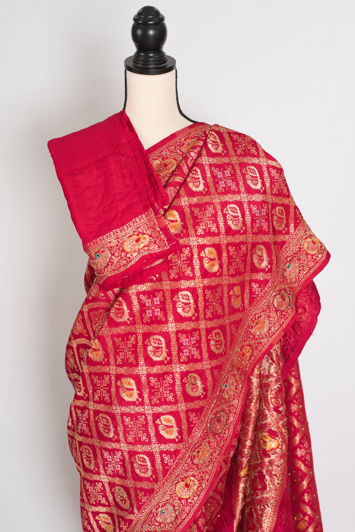 Asha Rani Pink Dola Silk Banarasi Saree — front view with the blouse piece draped over the shoulder