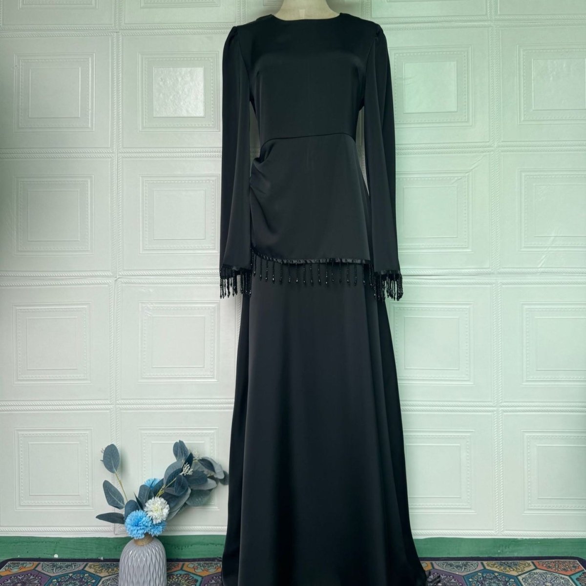 Dark brown Beaded Fringe Cuff Maxi Dress – view 6