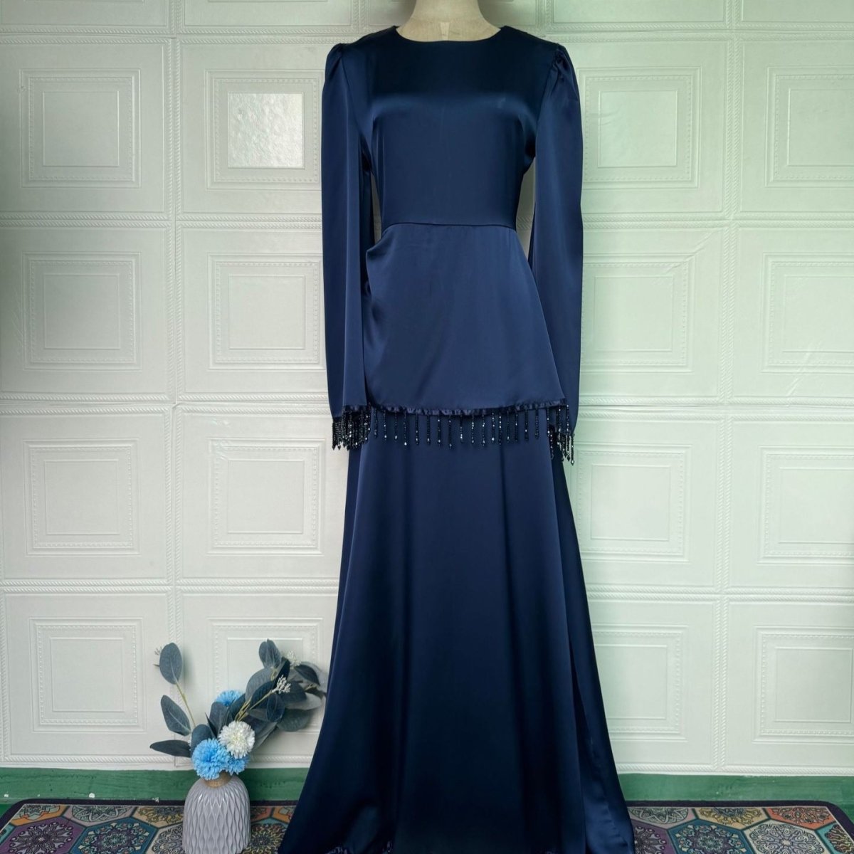 Dark brown Beaded Fringe Cuff Maxi Dress – view 7