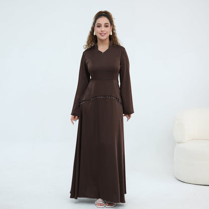 Black Beaded-Waist Corset-Back Flared-Sleeve Maxi Dress – view 21