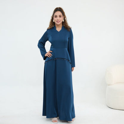 Black Beaded-Waist Corset-Back Flared-Sleeve Maxi Dress – view 16
